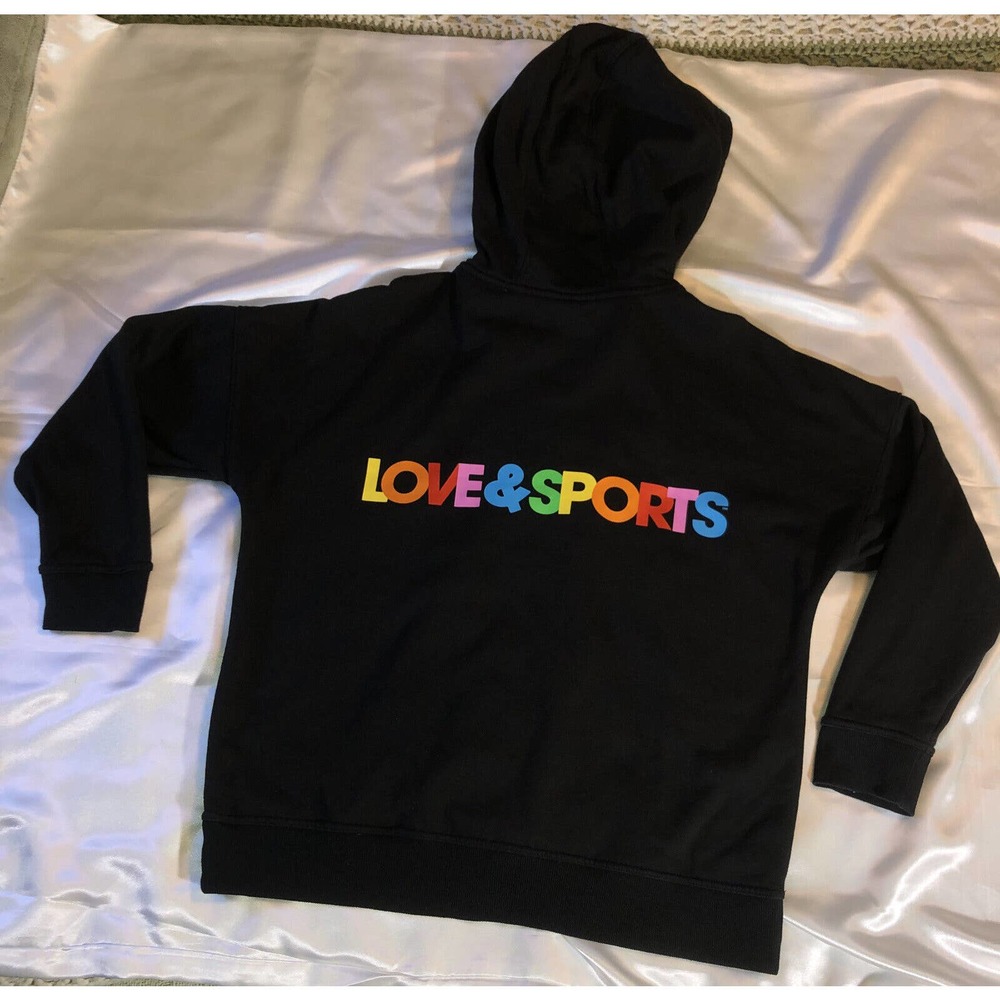 Love & Sports Black Unisex Full Zip Hoodie W/ Rainbow Lettering on Back Sz L